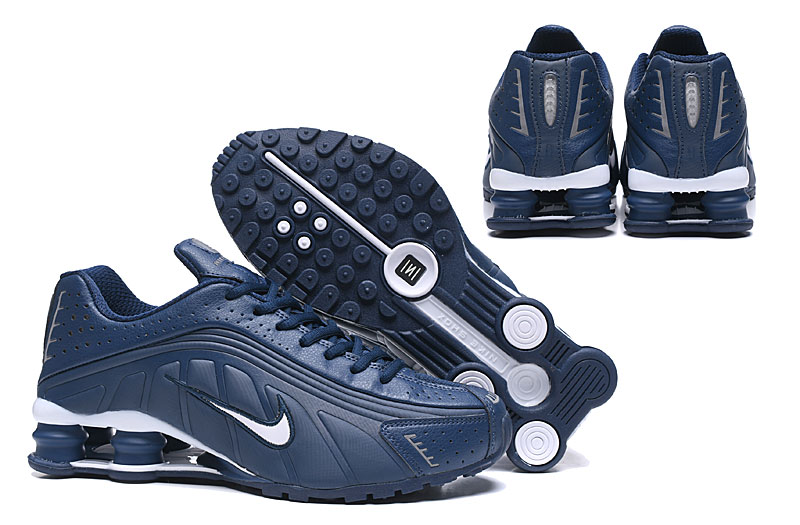 nike shox R4 shoes men-dark blue/white - Click Image to Close